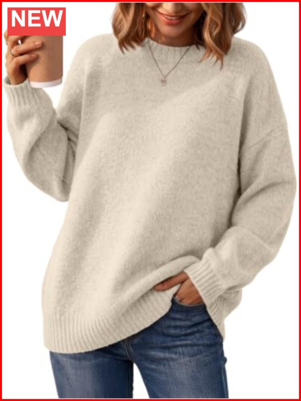 Oversized Crewneck Tunic Sweater Cozy Soft Knit Fall Pullover